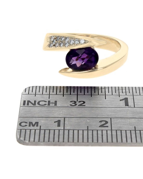 Checkerboard Cushion Amethyst and Diamnond pave Bypass Ring